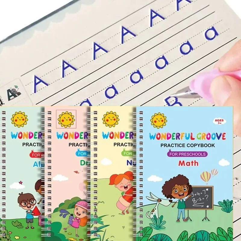 4 bücher Stift Magie Kopie Buch Kostenloser Abwischen Kinder Kinder Schreiben Aufkleber Praxis Englisch Copybook Für Kalligraphie Montessori Geschenk