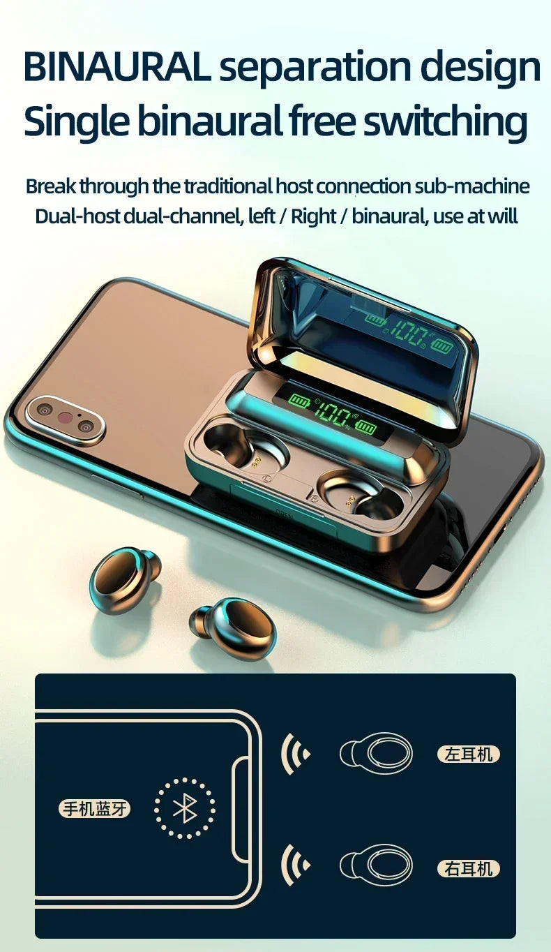 Tws F9-5 Kopfhörer Bluetooth 5,3 drahtlose Kopfhörer Hifi Stereo Sport wasserdichte Ohrhörer Headset Hörgeräte mit Mikrofon Freis prec heinrich tung