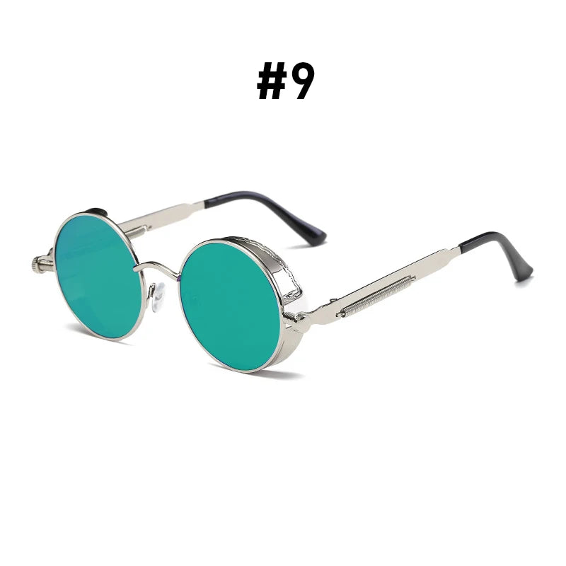 Vintage Steampunk Rote Sonnenbrille Männer Runde Punk Legierung Metall Retro Sonnenbrille Frauen Brille Gothic Stil Shades Brillen