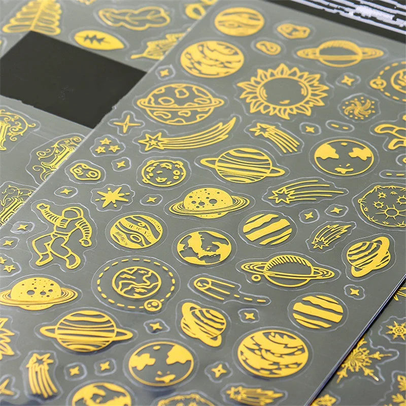 Neue Golden Planet Dekoration Aufkleber Universum Raum Aufkleber für Tagebuch Foto Telefon Diy Scrapbooking Schreibwaren Schule Liefert