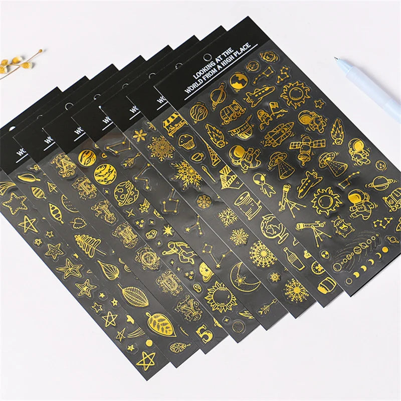 Neue Golden Planet Dekoration Aufkleber Universum Raum Aufkleber für Tagebuch Foto Telefon Diy Scrapbooking Schreibwaren Schule Liefert