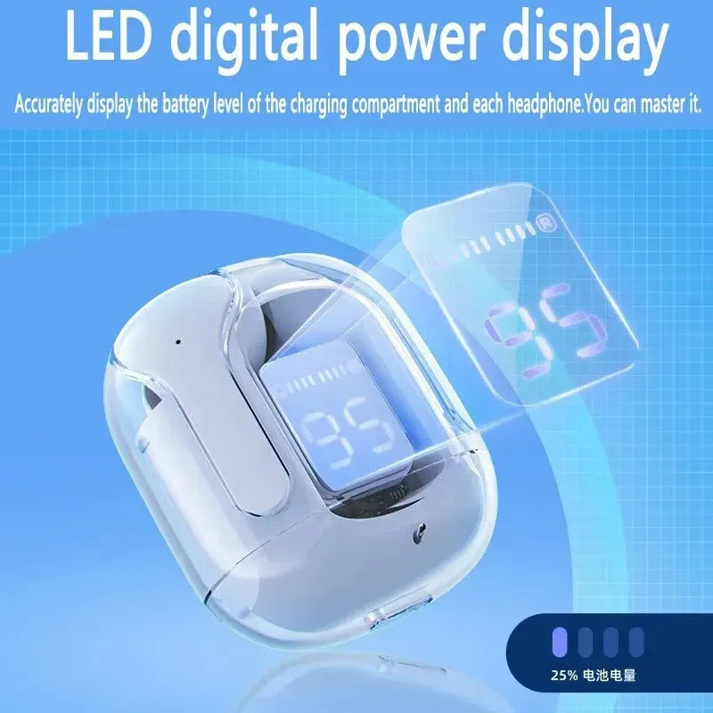 Original t2 drahtlose Bluetooth-Kopfhörer transparente Hifi-Kopfhörer LED Power Digital Display Stereo-Sound-Kopfhörer für Xiaomi