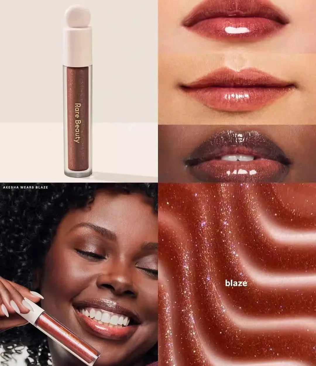 Rare Beauty Neuer exquisiter glänzender Lipgloss, glänzendes flüssiges Pulver, Bluesher Sun Kissed Cheeks und wässrige Lippen, Lippenstift-Kosmetik