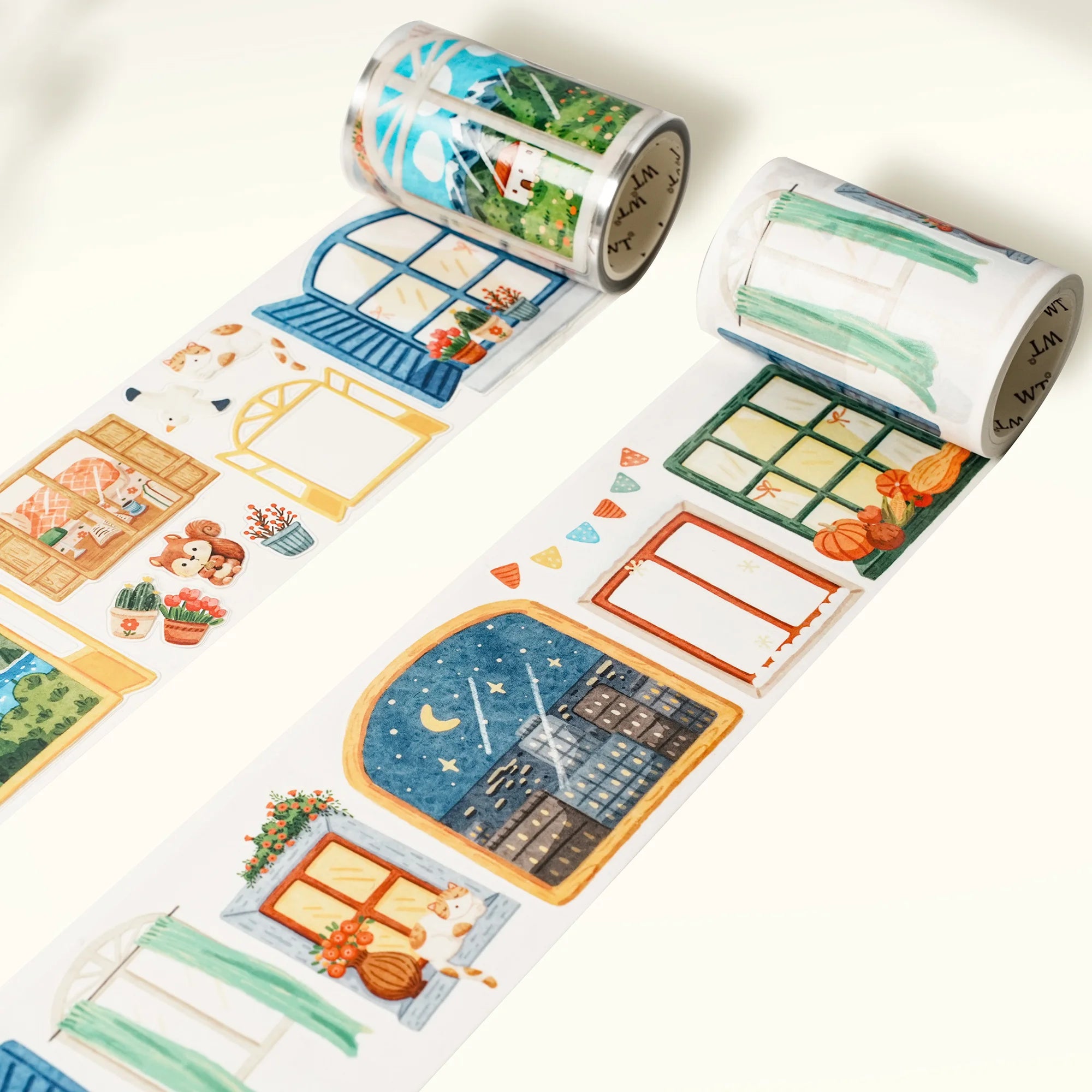 Fensterszene, dekoratives Washi-Klebeband, Papier, PET, gestanzt, mit Märchen inspiriert, tägliche Fensteransicht für Planer