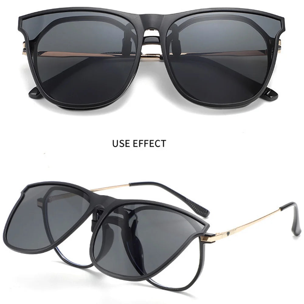Polarisierte Clip-On-Sonnenbrille für Herren, Autofahrerbrille, UV400, Sonnenbrille, blendfrei, quadratische Vintage-Brille