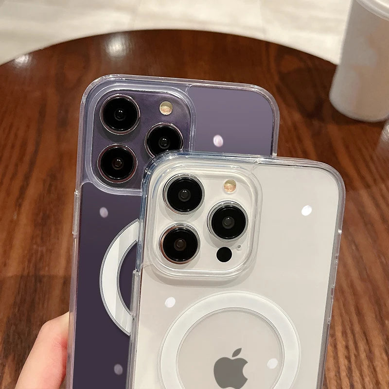 Für Magesafe Magnetische Transparente Drahtlose Lade Fall Für iPhone 11 12 13 14 15 16 17 Air Pro Max Plus Mini stoßfest PC Abdeckung
