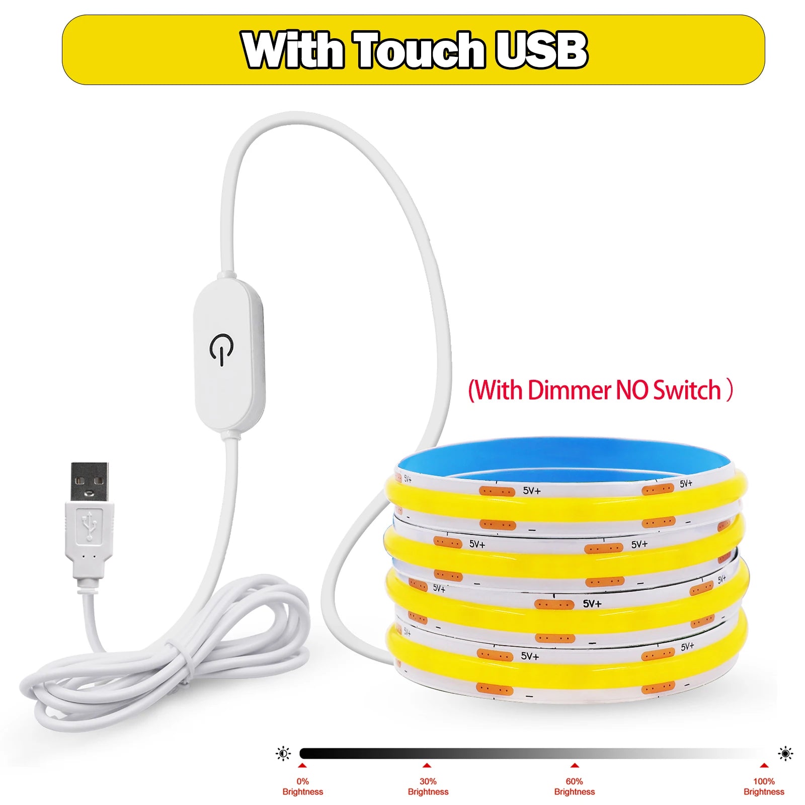 Neue 5V LED COB Licht Streifen Dimmbar Mit Touch Sensor/EIN OFF Schalter USB Flexible LED Band Weihnachten TV Hintergrundbeleuchtung Klebeband
