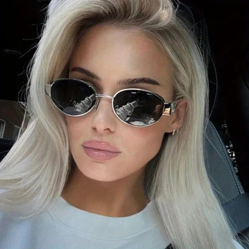 Ovale Sonnenbrille für Damen und Herren, trendige Sonnenbrille mit Metallrahmen, klassische Farbtöne