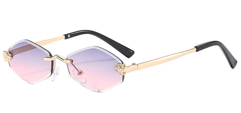 Luxuriöse Polygon-Sonnenbrille für Damen, Hipster, unregelmäßige randlose Sonnenbrille, Damen, kleiner Metallrahmen, Vintage-Rhombus-Brille, Braun