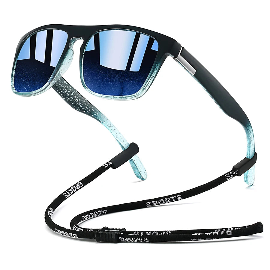 Sonnenbrille mit Kette für Männer und Frauen, klassisch quadratisch, zum Fahren, Angeln, farbenfroh, leicht, Outdoor-Schutzbrille
