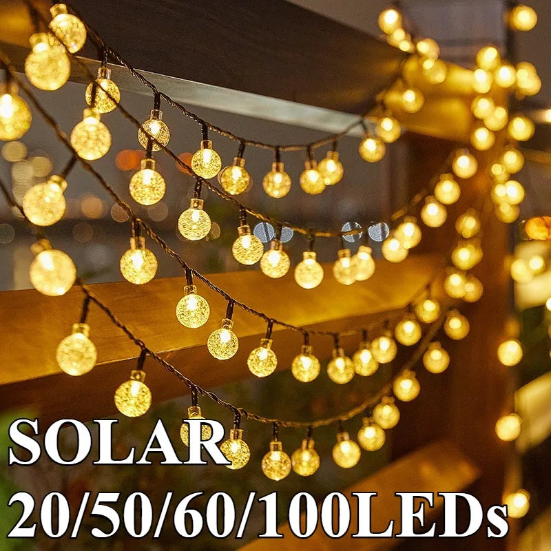 20-100LED Kristallkugel LED Solar Außenleuchte String Fairy Light Weihnachtskranz Garten Terrasse Party Außendekoration