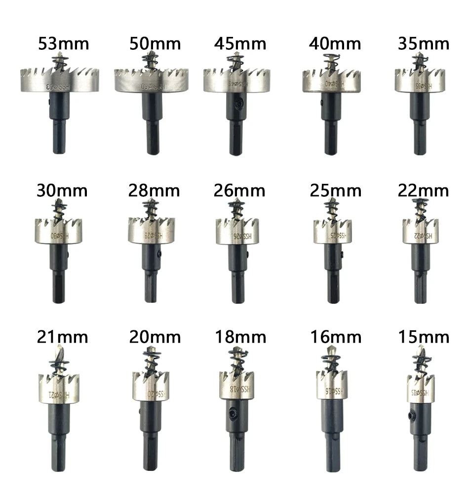 12 Stück! 15–50 mm HSS-Bohrer-Set, Lochsäge, Lochsäge, Bohrset, Handwerkzeug für Holz, Edelstahl, Metalllegierung, Schneiden