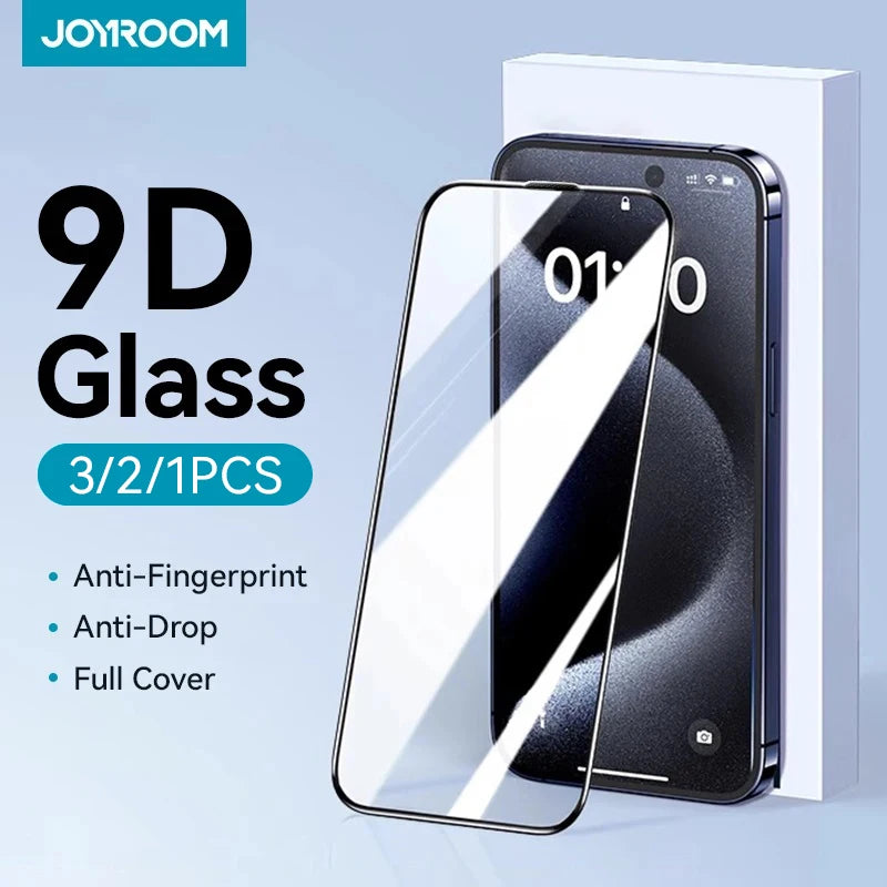 Joyroom 1/2/3 Stück HD-Glas-Displayschutzfolie für iPhone 16, 15, 14, 13, 12, 11 Pro Max, Vollbild-Schutz aus gehärtetem Glas für iPhone