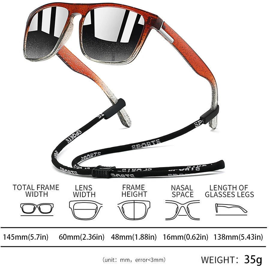 Sonnenbrille mit Kette für Männer und Frauen, klassisch quadratisch, zum Fahren, Angeln, farbenfroh, leicht, Outdoor-Schutzbrille