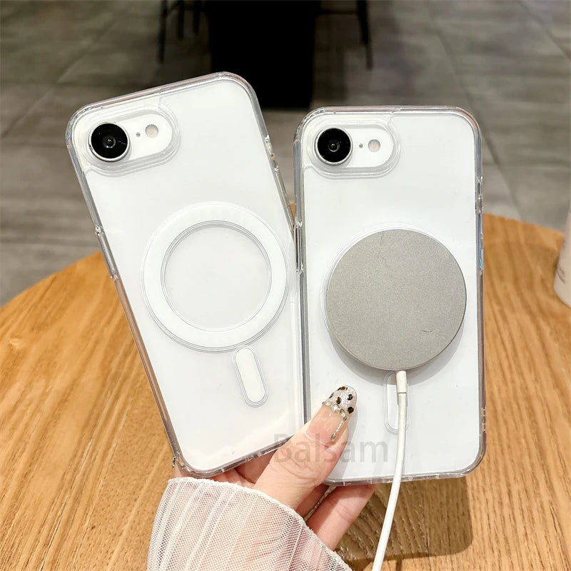 Für Magsafe Magnetische Transparente Telefon Fall Für iphone 16E 15 14 13 12 Mini 11 16 Pro Max XR X XS Max 7 8 Plus SE2020 Soft Cover