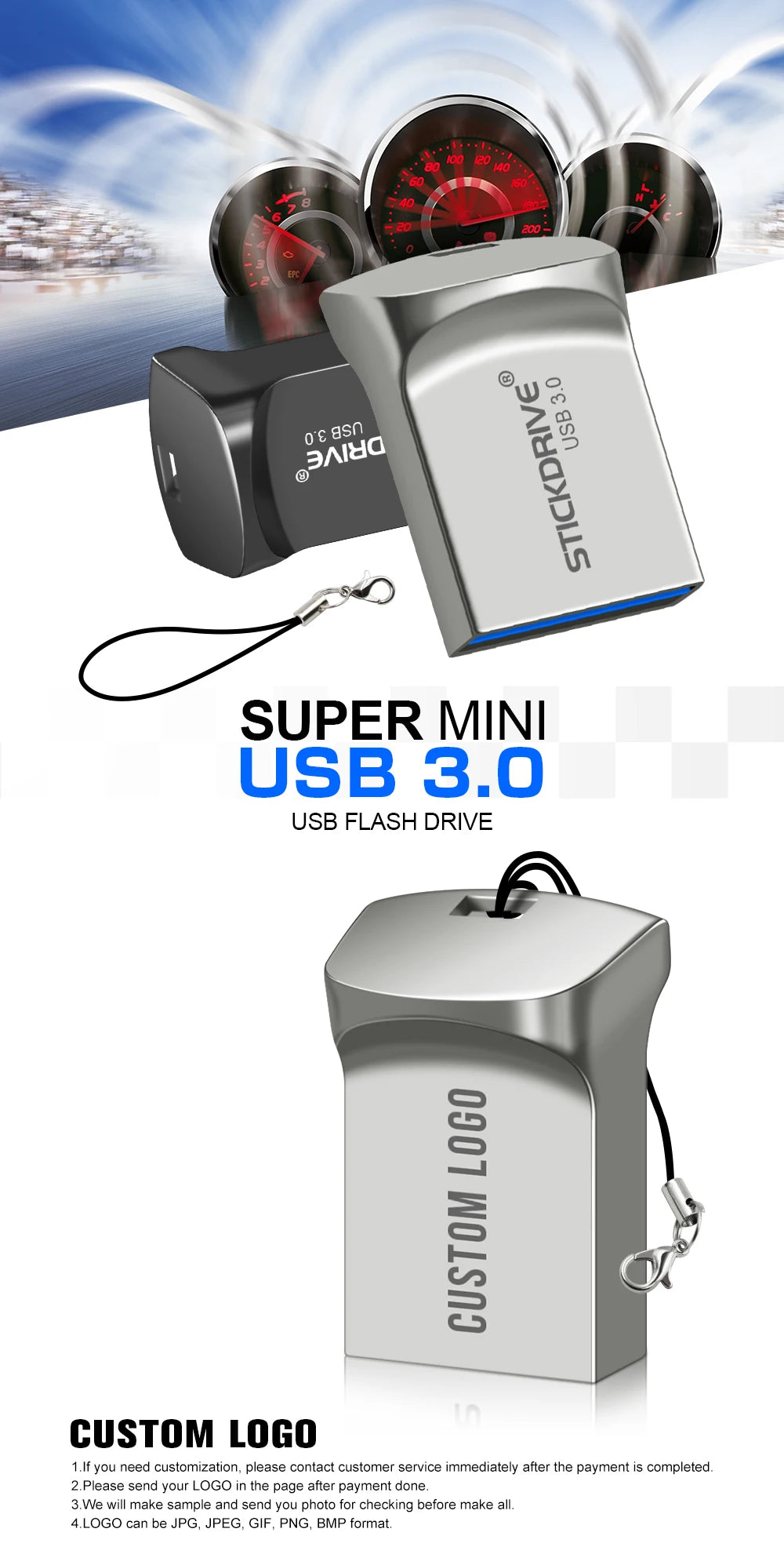 Hochgeschwindigkeits-Mini-USB3.0-Flash-Laufwerk, 16 GB, 32 GB, 64 GB, 128 GB, 256 GB, Metall-Stick, wasserdichter USB 3.0-Festplatten-Speicherstick