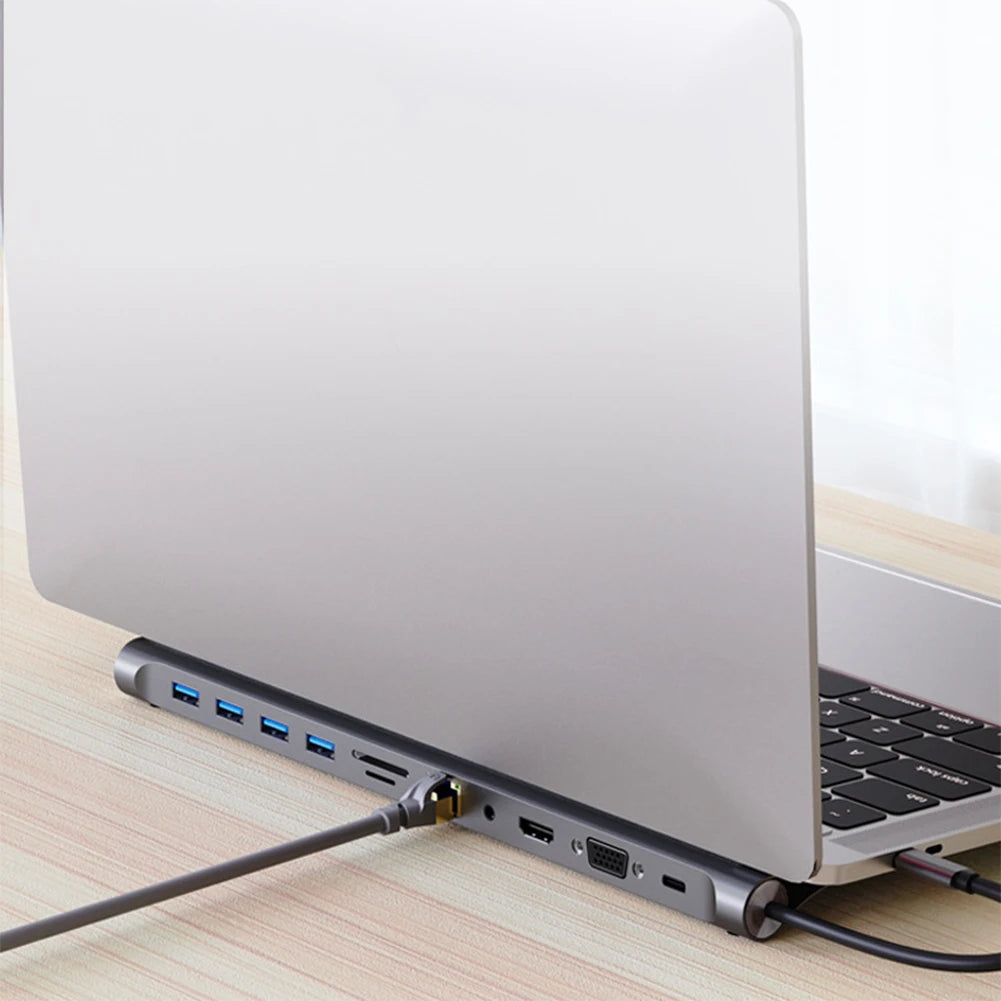 11-in-1-Typ-C-Hub mit 4K HDMI-kompatiblem VGA-Ethernet-Multiport-Adapter, 100 W PD SD/TF Audio für Surface/HP/Dell/Lenovo/MacBook