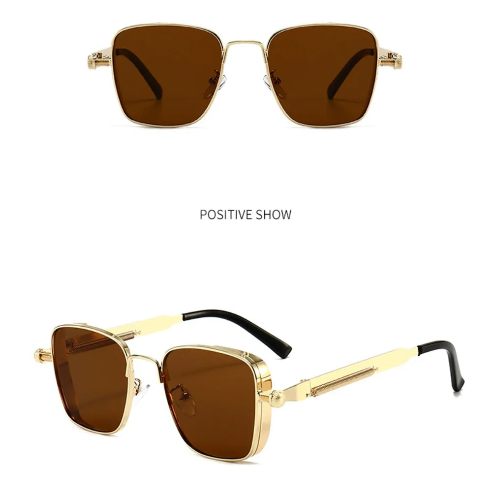 Männer Fahren Sonnenbrille Vintage Steampunk Quadratische Sonnenbrille Metallrahmen mit Federscharnieren Frauen Okular Trendige Fahrerbrille