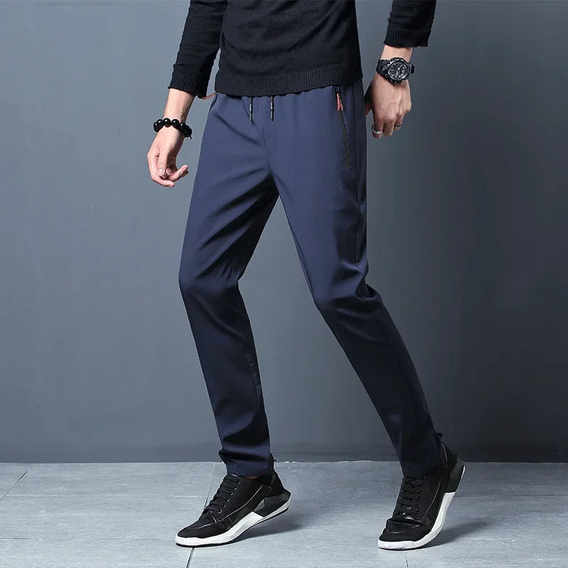 Männer Casual Hosen Gerade Slim Fit Elastische Taille Jogger Koreanische Klassische Blau Schwarz Grau Männliche Marke Hosen Plus Größe
