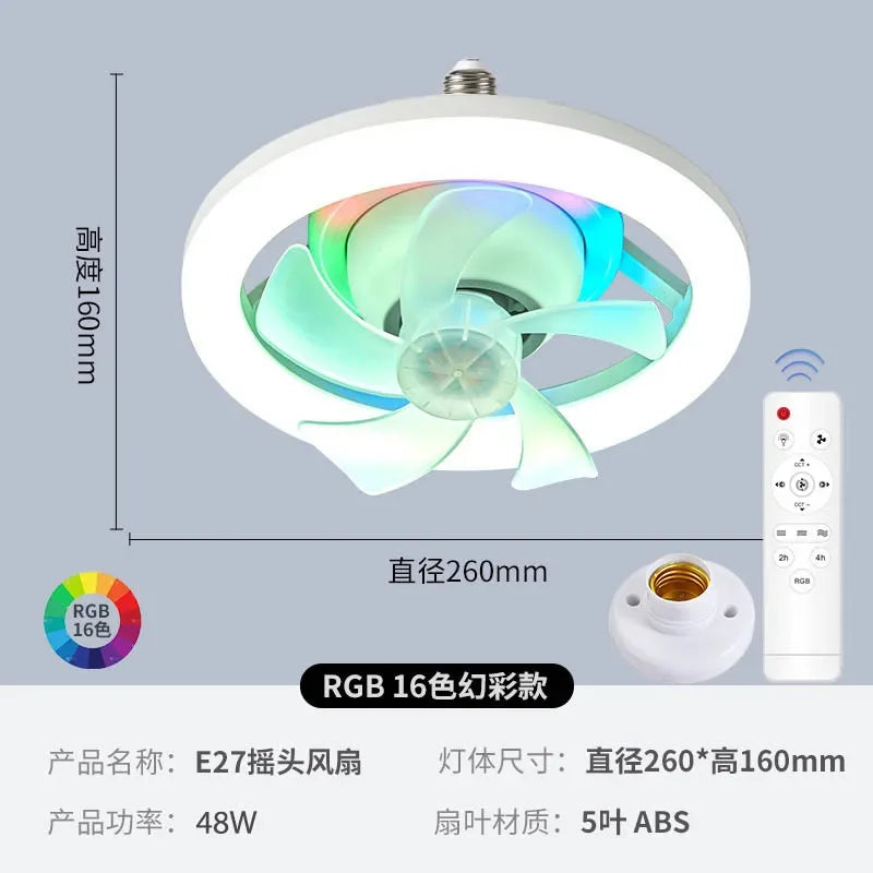 Neueste 360 ° bewegliche Kopf Decken ventilatoren Licht e27 LED-Fernbedienung RGB dreistufige Wind geschwindigkeit Wohnzimmer Esszimmer Schlafzimmer heiß