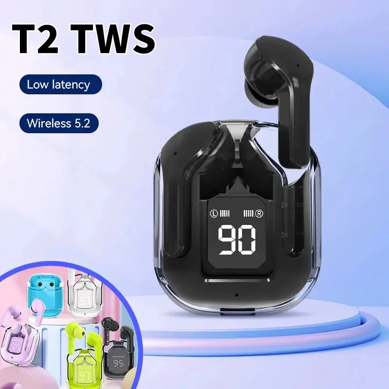 Original t2 drahtlose Bluetooth-Kopfhörer transparente Hifi-Kopfhörer LED Power Digital Display Stereo-Sound-Kopfhörer für Xiaomi