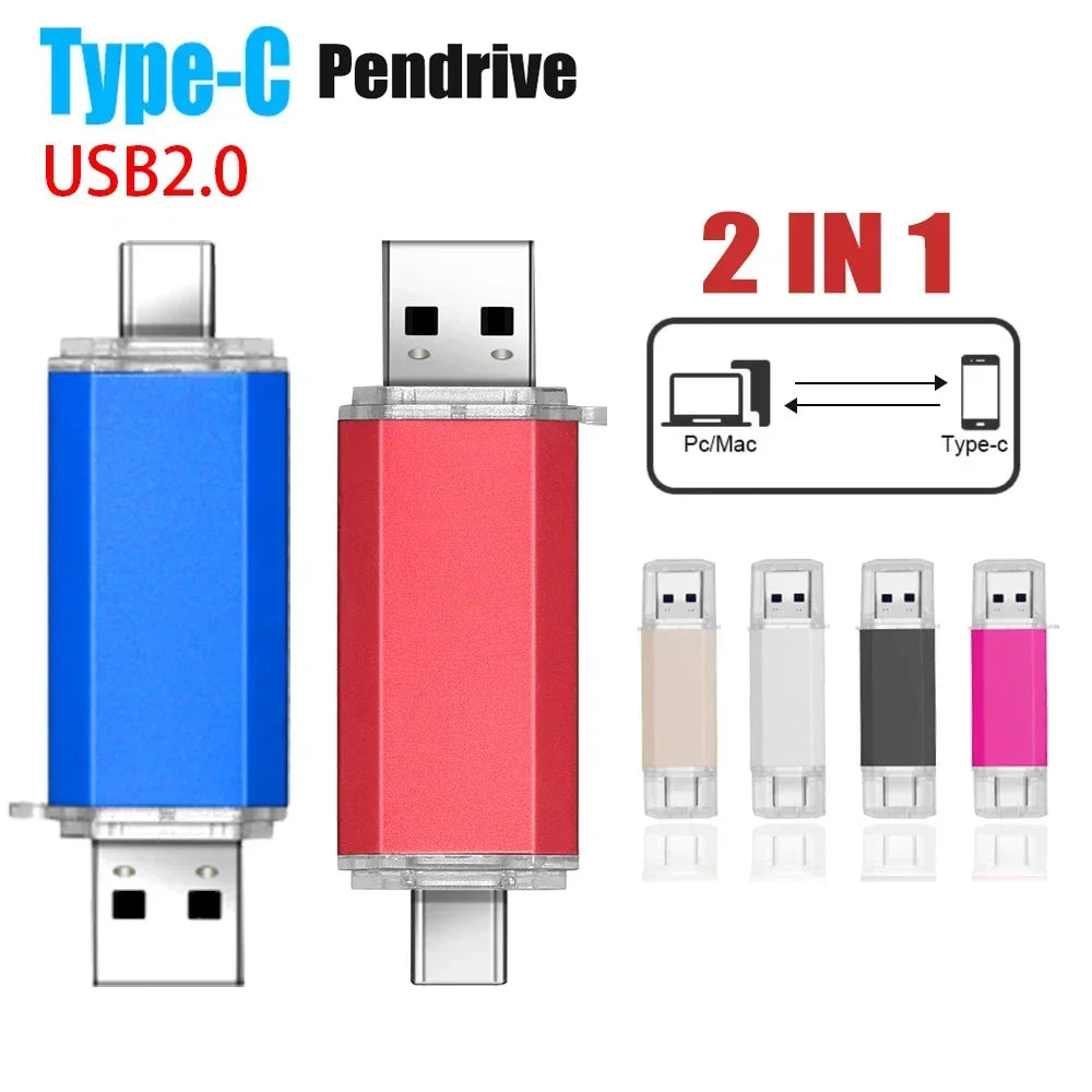 Typ-C 2 IN 1 Hochgeschwindigkeits-OTG-USB-Flash-Laufwerk TYP C Pen Drive 128 GB 64 GB 32 GB 16 GB 8 GB 4 GB Pendrive USB 2.0 Memory Stick