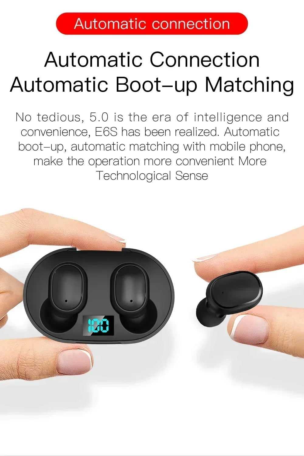 E6S Drahtlose Bluetooth-Kopfhörer TWS Bluetooth-Headset Drahtlose Ohrhörer Ohrhörer mit Geräuschunterdrückung und Mikrofon-Kopfhörer