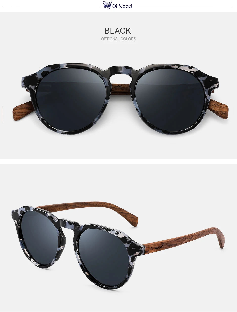 Oi Wood Sonnenbrille Damen Herren Sonnenbrille Walnussholz Runde Brille Rote LinseTortoise Shell Rahmen