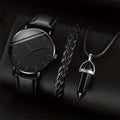 3 Teile/satz Männer Business Uhren Casual Leder Band Analog Männlichen Quarzuhr Halskette Armband Set