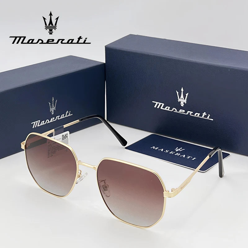 MASERATI Sonnenbrille, neue modische Schutzbrille, stilvolle, ungerahmte Metallrand-Sonnenbrille für Männer und Frauen, coole Pose, trendiges Design 10785