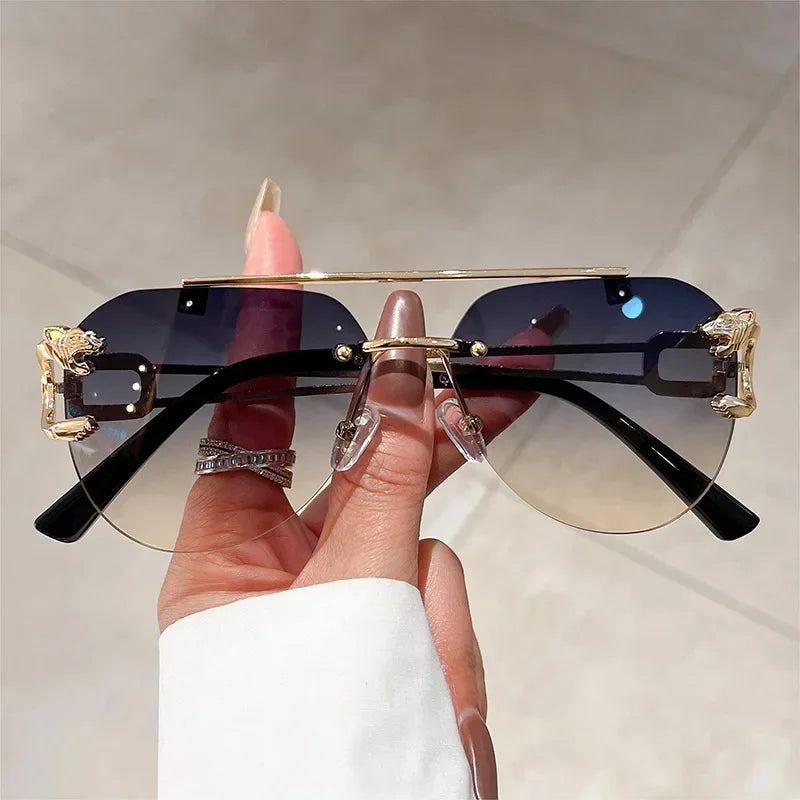 2025, Sonnenbrille für Damen, luxuriös, randlos, Retro-Mode-Sonnenbrille, Lunette, übergroße Shades De Soleil, Femme Gafas De Sol Mujer Lentes