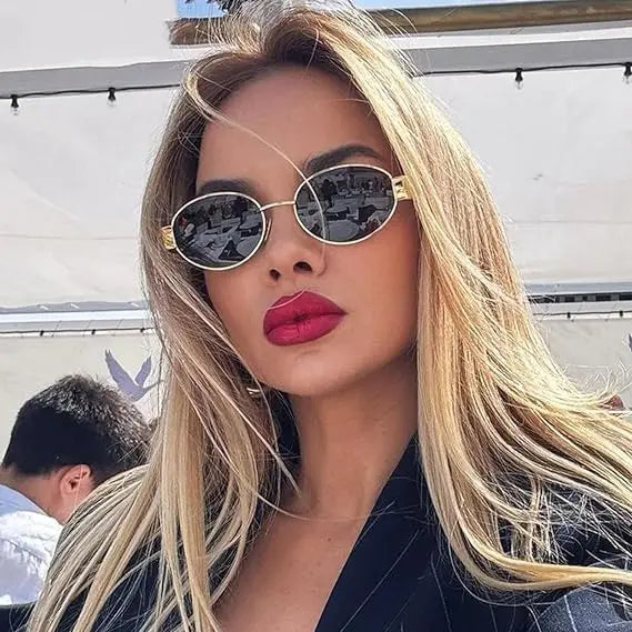 Luxuriöse Marken-Sonnenbrille aus Metall für Damen und Herren, Unisex, Designer-Mode-Sonnenbrille, ovale, stilvolle Unisex-Brillenschirme