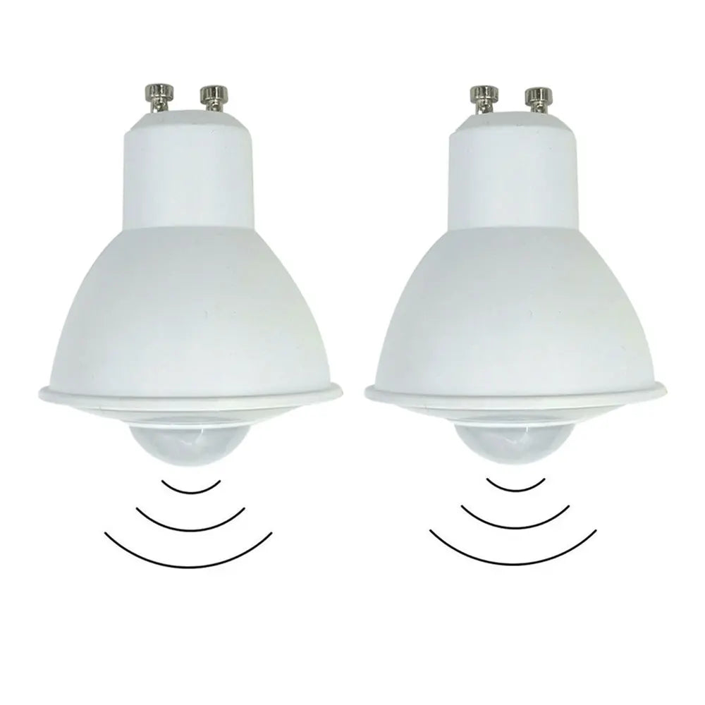 2-teiliges 6-W-PIR-Bewegungsmelder-Licht, GU10-Glühbirne, 50 W, halogenäquivalent, bewegungsaktivierte Sicherheits-LED, automatisches Ein-/Ausschalten für den Innen- und Außenbereich