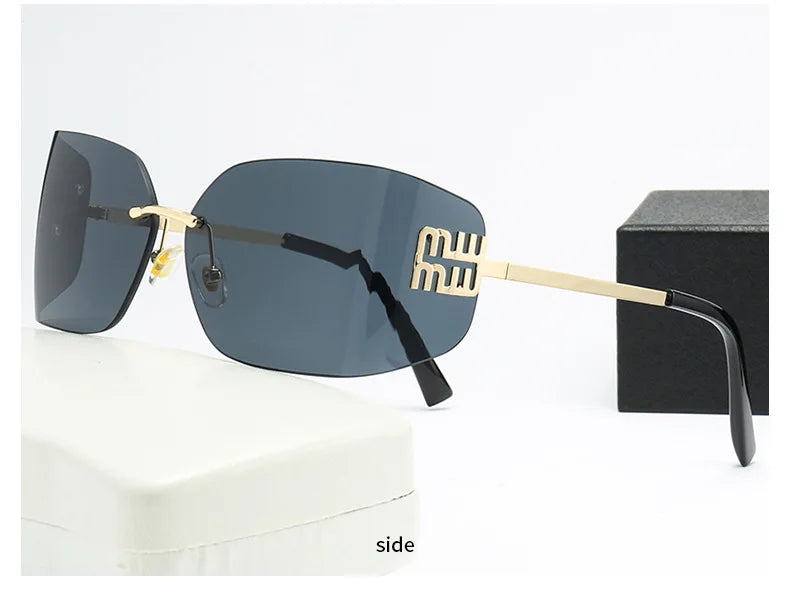 Gebogene einteilige Sonnenbrille, rahmenloses quadratisches Schnittkanten-Design, UV400-Schutz, High-End-Street-Style für Damen