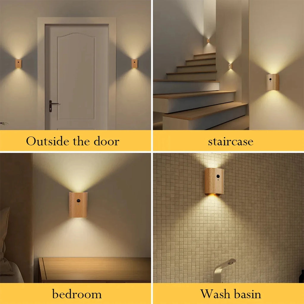 Intelligente Induktions-Wandleuchte, wiederaufladbares Licht, 1a, 0,4 W, Bewegungsmelder, LED-Leuchten, Treppen, Holz, magnetisch, warmweiß, Nachtstecker