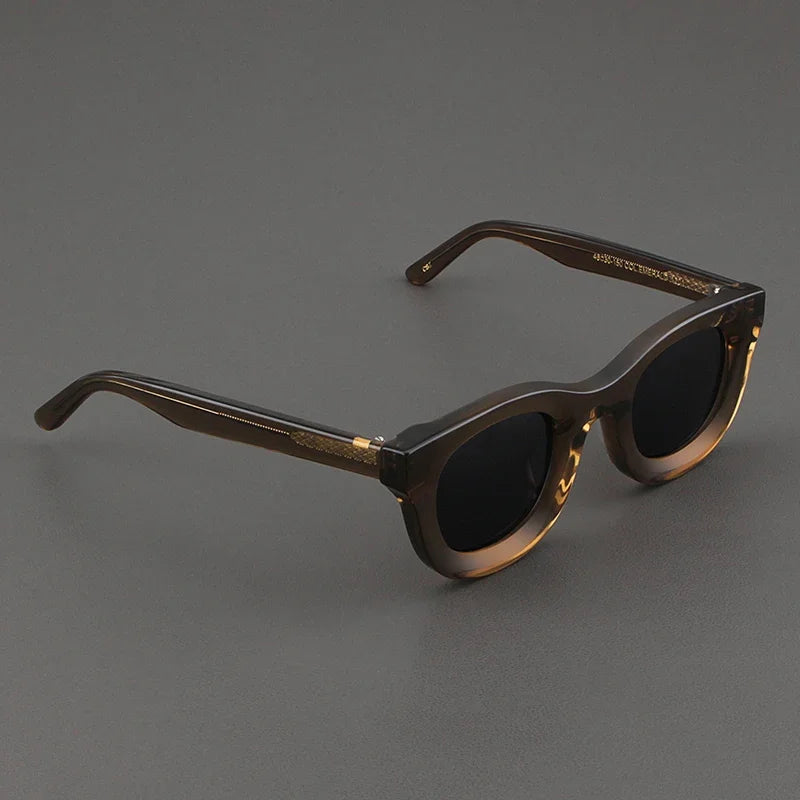 2024 Retro-Sonnenbrille für Damen und Herren, modisch, Acetat, quadratisch, grau, grüner Rahmen, matt gefrostet, UV400, handgefertigte Sonnenbrille