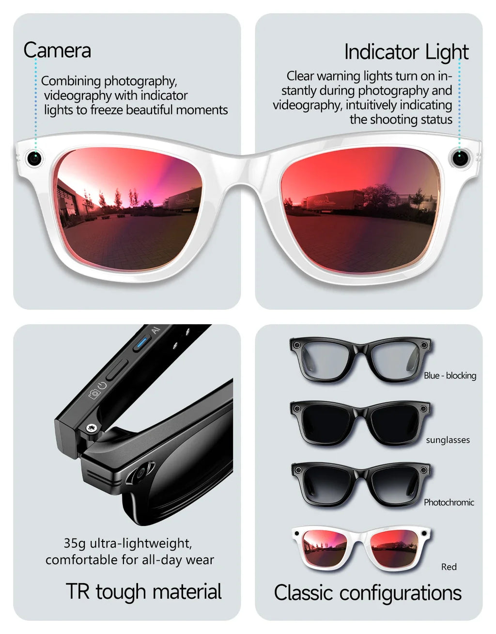 2025 Smart-Sonnenbrille, intelligente Brille mit Kamera, Video, 8 MP, Übersetzung, Bluetooth, Anruf, Musikwiedergabe, Männer und Frauen, Aufnahme ab 100 Jahren