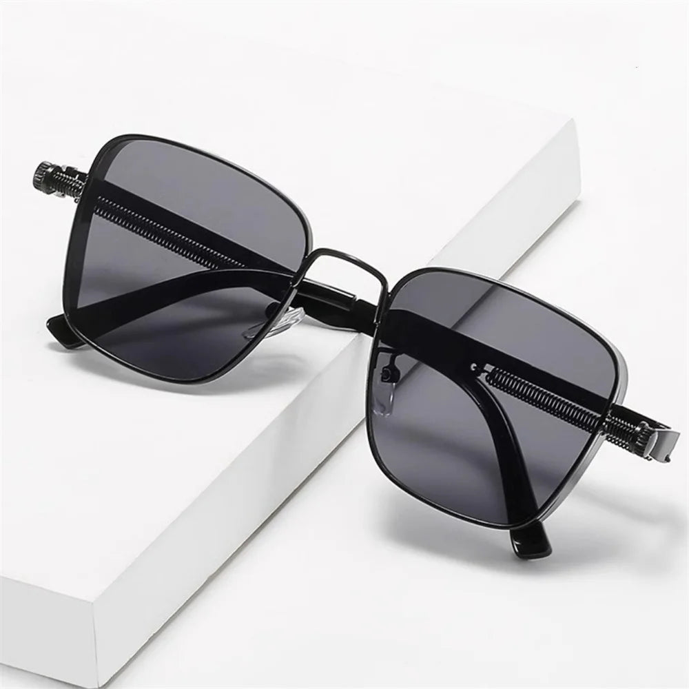 Männer Fahren Sonnenbrille Vintage Steampunk Quadratische Sonnenbrille Metallrahmen mit Federscharnieren Frauen Okular Trendige Fahrerbrille