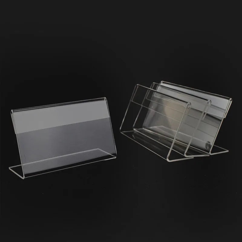 CLear Preisschild, Clip-Schild, Kartenhalter, 10 Stück, L-Form, Mini-Etikett, Schreibtischstop-Ständer, Racks, Acryl-Karten-Display, HoLder, 4 x 2, 7 x 4 cm