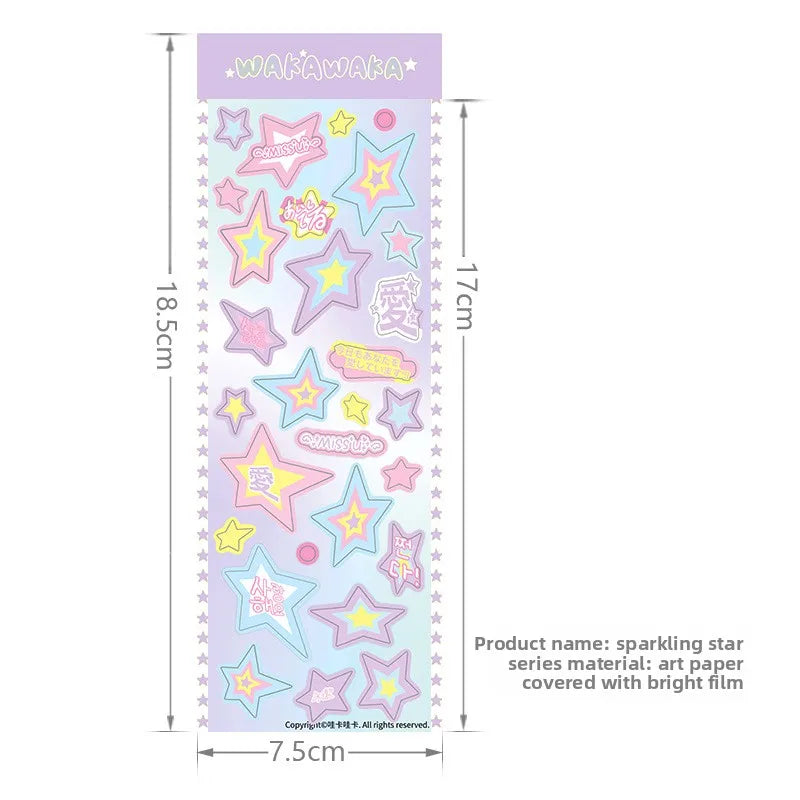 1 Blatt niedliche bunte Sternmuster-Aufkleber, DIY-Scrapbooking-Aufkleber, Kpop Idol, Fotokarte, Deko-Materialien, koreanischer Stil