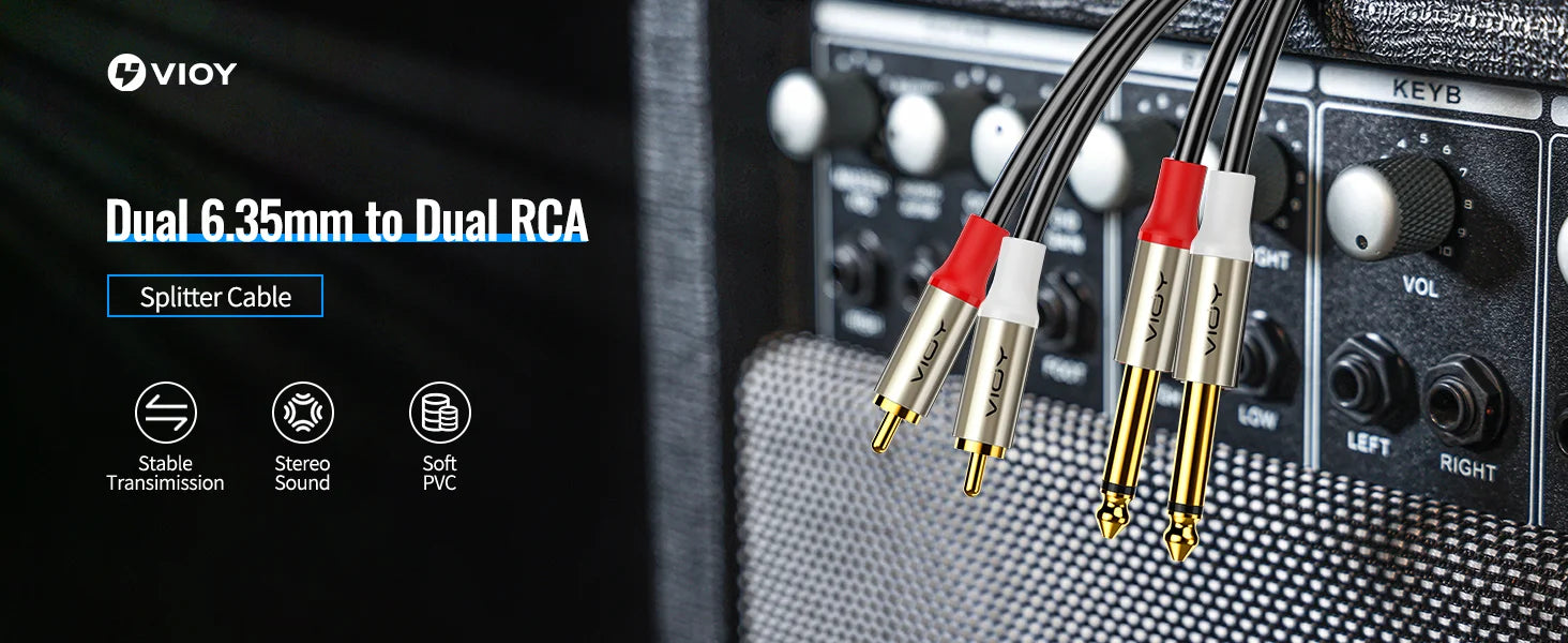 6,35 mm auf Cinch-Kabel Dual 1/4 TS-Stecker auf Dual-RCA-Stecker Stereo-Audiokabel für Gitarre AV-Receiver Lautsprecher Verstärker Heimkino