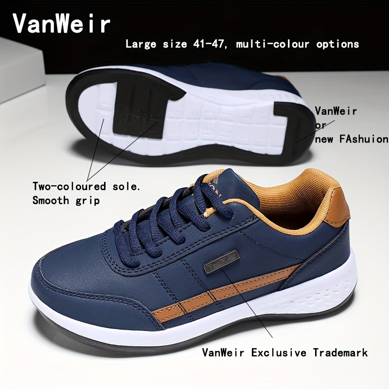 VanWeir Lightweight Men's Shoes • Navy Blue/White • Lace-up Sneakers with MD/TPR Sole • Breathable Fabric Lining for Outdoor, Hiking & Casual Wear