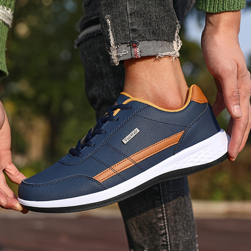 VanWeir Lightweight Men's Shoes • Navy Blue/White • Lace-up Sneakers with MD/TPR Sole • Breathable Fabric Lining for Outdoor, Hiking & Casual Wear