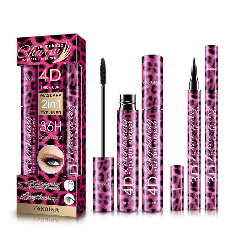 Leopard Makeup Set Black Mascara + Eyeliner Pen Waterproof 4D Fiber Mascaras