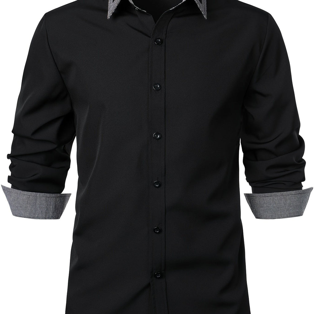 Men'S Color-Blocked Checkered Casual Long-Sleeve Shirt