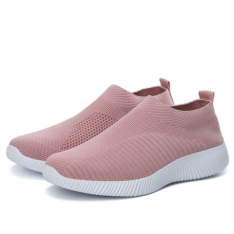 Women'S Lightweight Slip-On Sneakers, Solid Color Fabric Upper, Round Toe, MD Sole, Low Top, All-Season Casual Shoes for Running, Fitness, Dance, Walking, Travel
