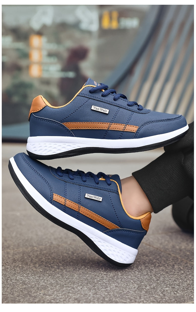 VanWeir Lightweight Men's Shoes • Navy Blue/White • Lace-up Sneakers with MD/TPR Sole • Breathable Fabric Lining for Outdoor, Hiking & Casual Wear