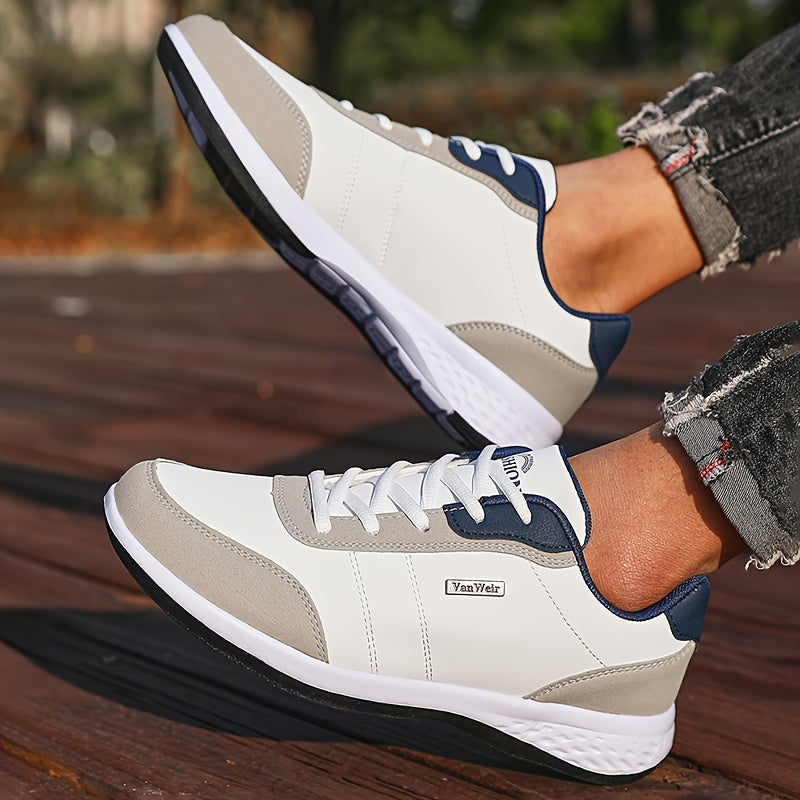 VanWeir Lightweight Men's Shoes • Navy Blue/White • Lace-up Sneakers with MD/TPR Sole • Breathable Fabric Lining for Outdoor, Hiking & Casual Wear