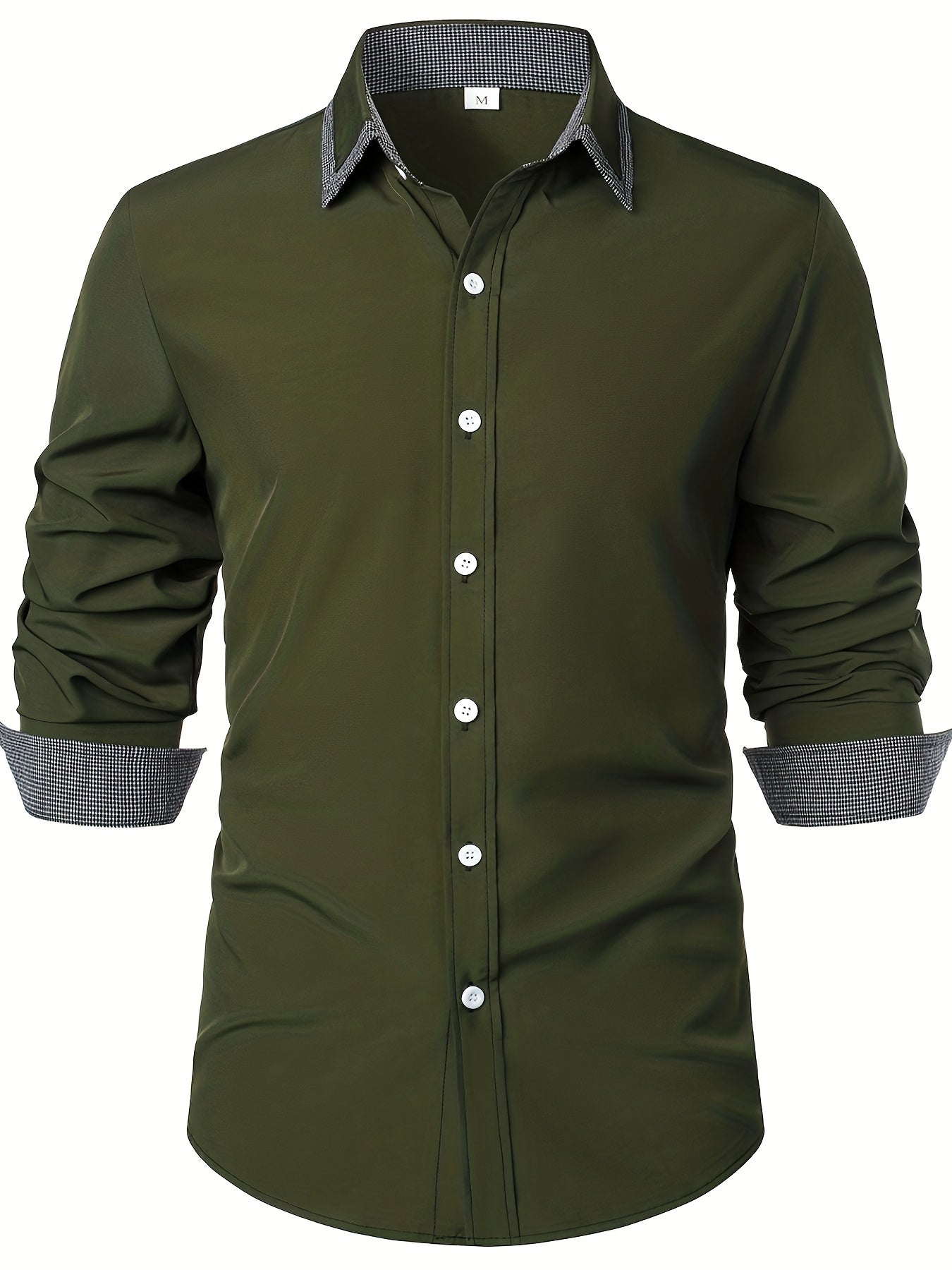 Men'S Color-Blocked Checkered Casual Long-Sleeve Shirt
